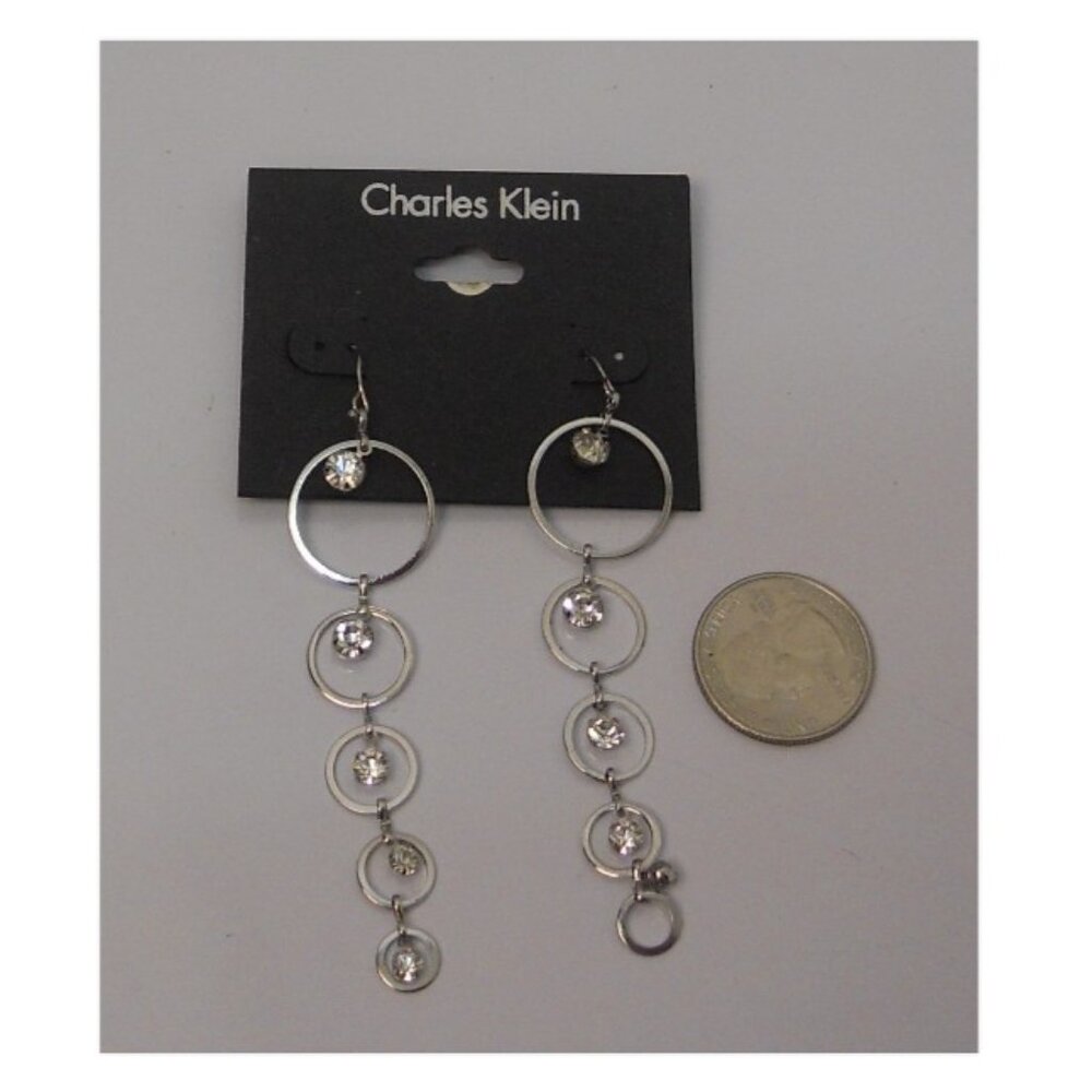 Women Earrings Rhinestones Drop Dangle Silver Tones Hook Fasteners